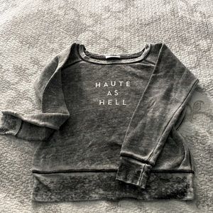 Grey distressed MILLY lightweight Sweatshirt | Haute as Hell graphics on front M
